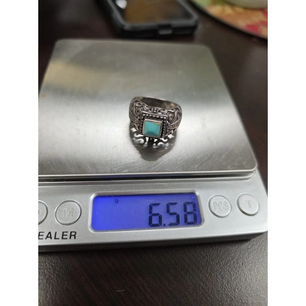 Vintage Native American Sterling Silver Inlaid Turquoise Coral Ring Size‎ 7